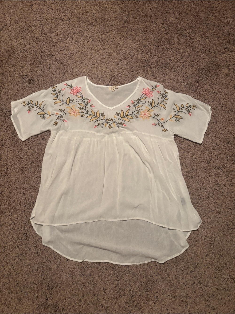 POL White Embroidered Boho Blouse M